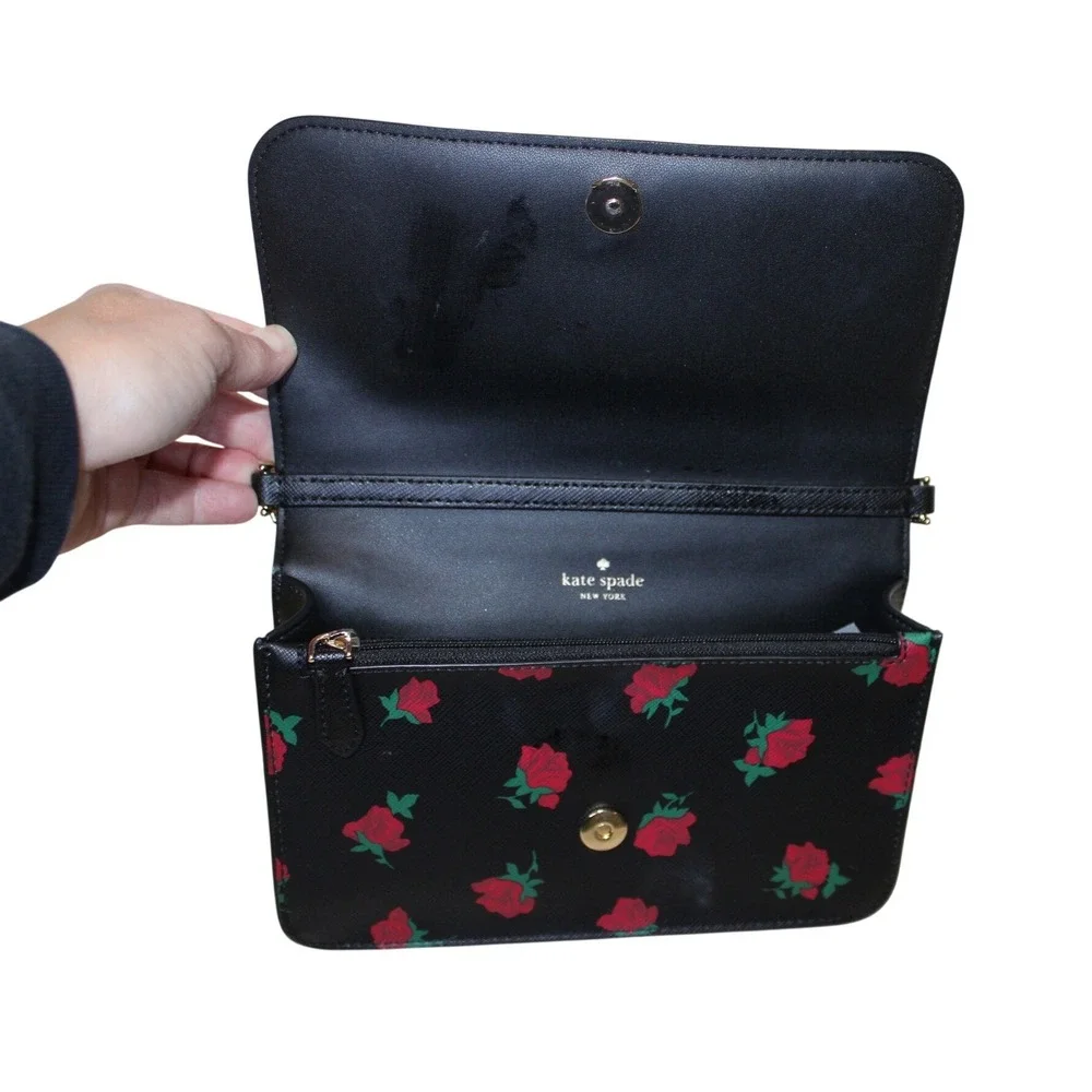 Kate Spade Madison Rose Floral Crossbody Bag Small Gold Chain Saffiano Leather